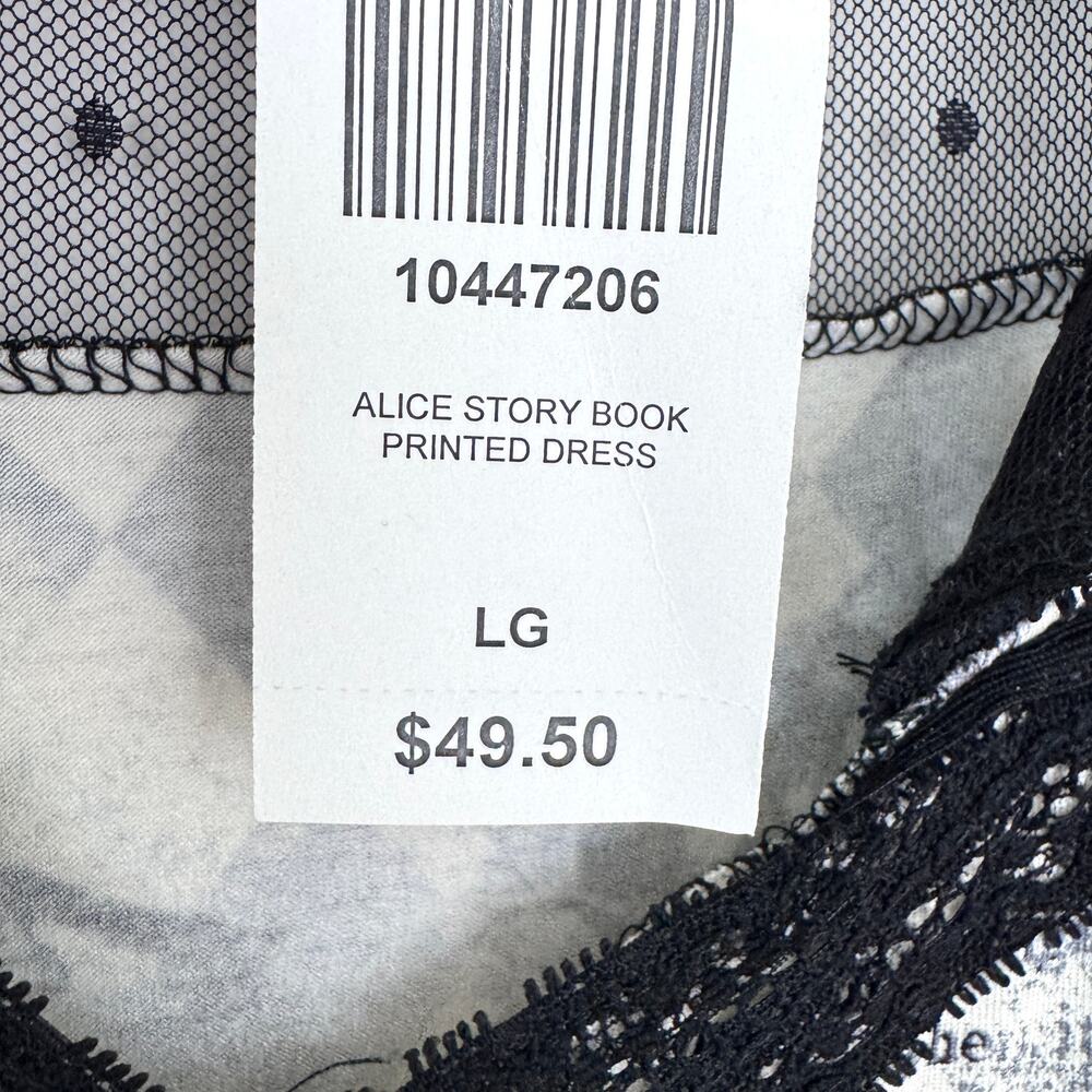 Hot Topic Womens Alice Storybook Printed Dress Sz L Lace Wonderland Whimsi Black - Picture 4 of 10